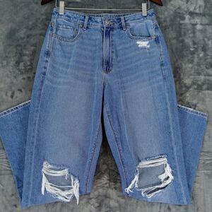 American Eagle Outfitters Jeans Womens 8 Blue Mom Jean High Rise Ripped Knees